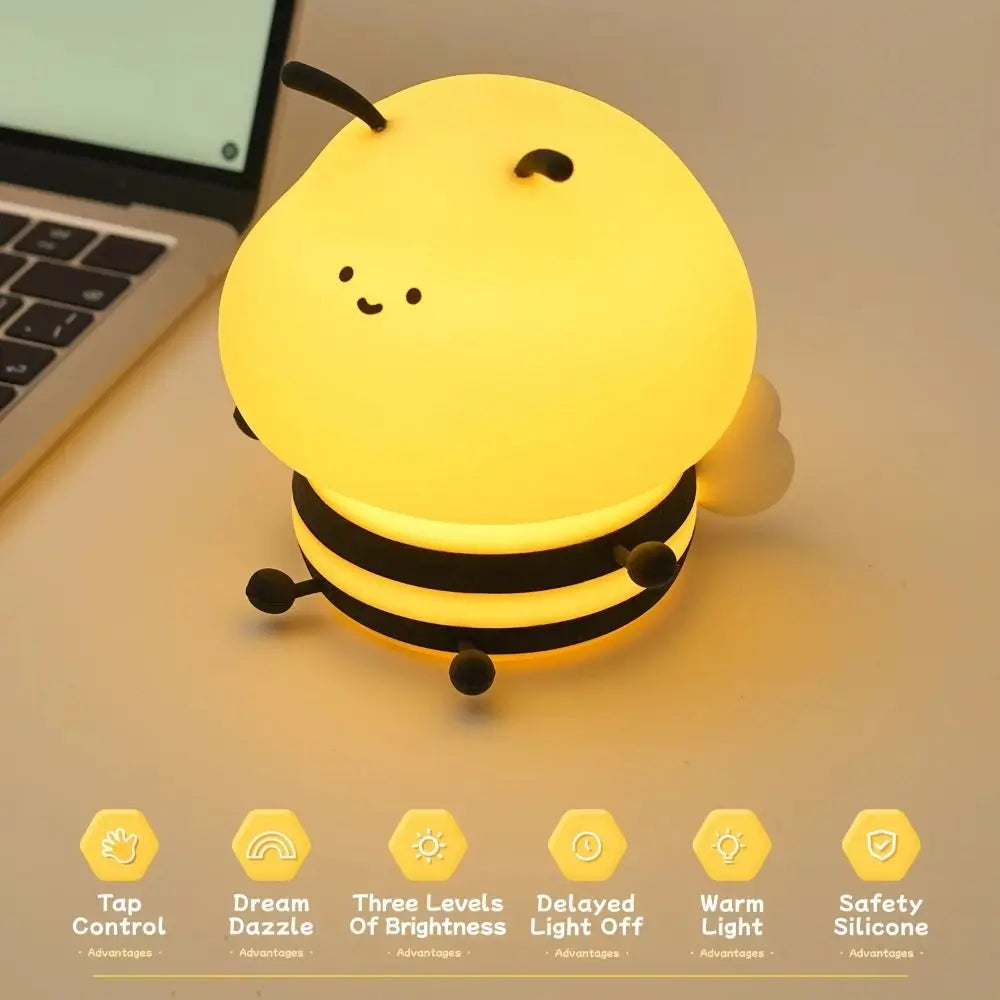 Charming Adorable and Cute Bee Shaped USB Rechargeable Silicone Fruit Night Light