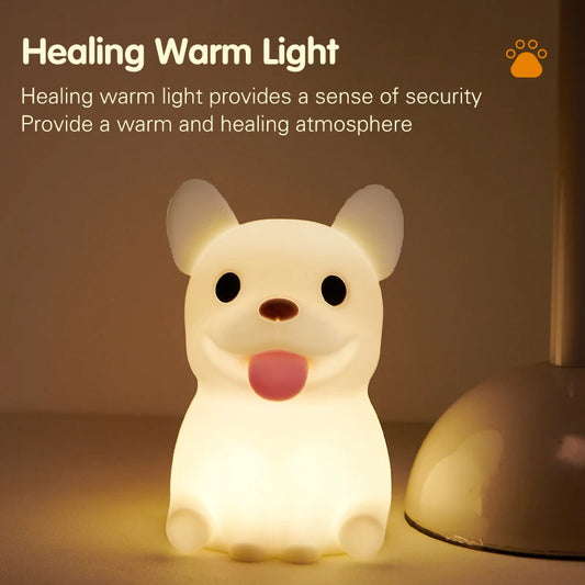 Charming Adorable and Cute Bulldog Shaped USB Rechargeable Silicone Fruit Night Light