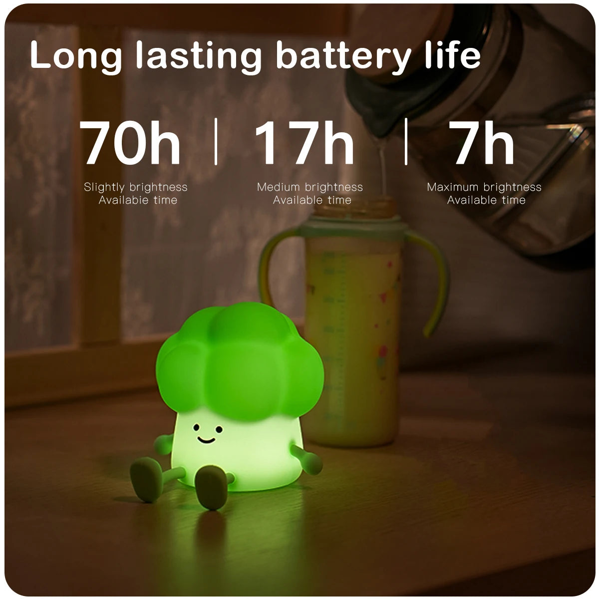 Charming Adorable and Cute Broccoli Shaped USB Rechargeable Silicone Fruit Night Light