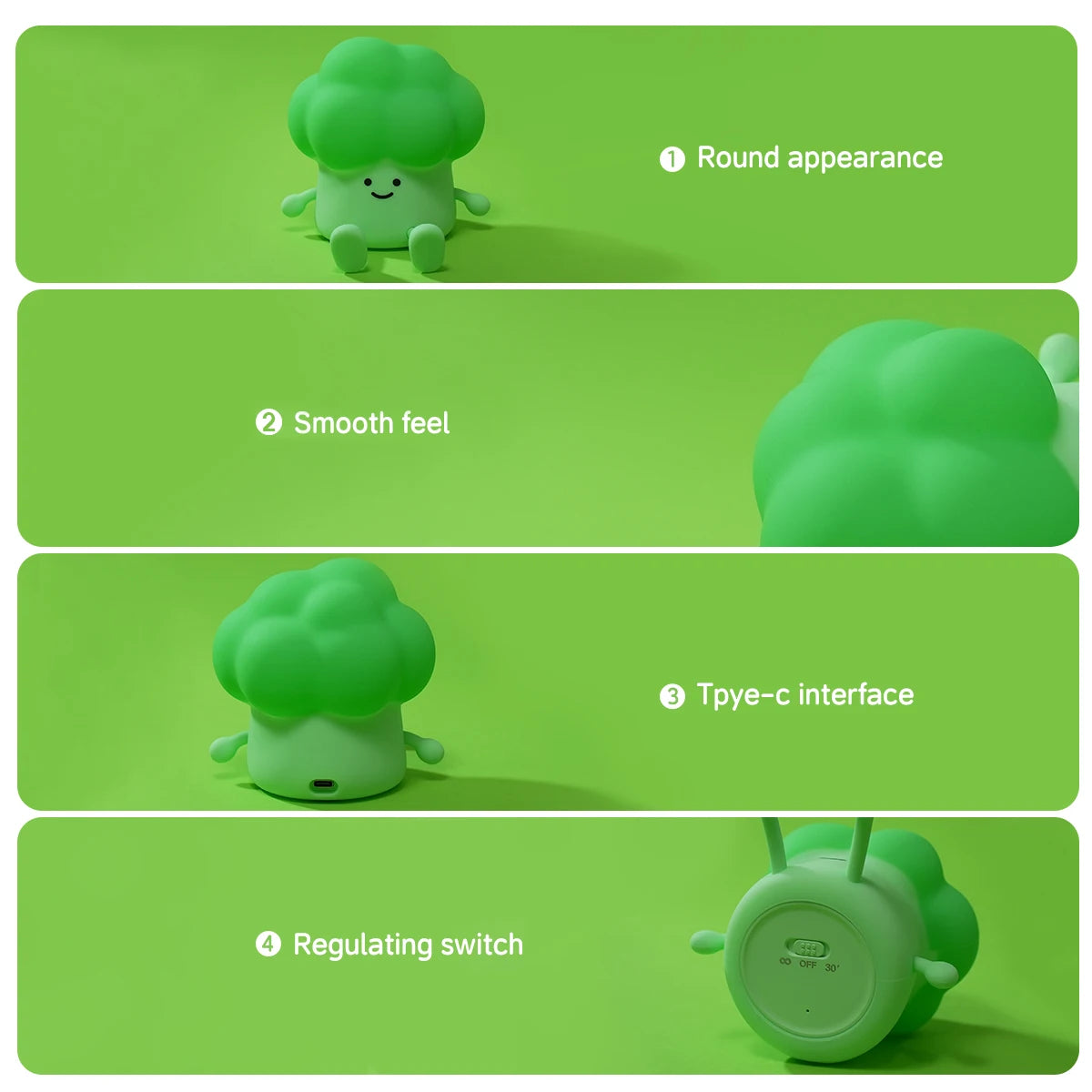 Charming Adorable and Cute Broccoli Shaped USB Rechargeable Silicone Fruit Night Light