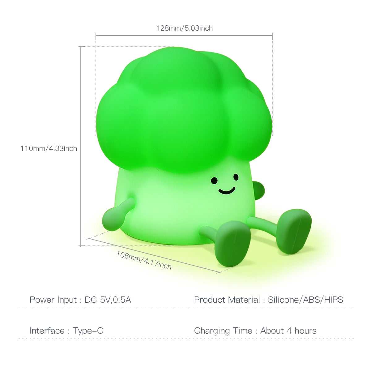 Charming Adorable and Cute Broccoli Shaped USB Rechargeable Silicone Fruit Night Light